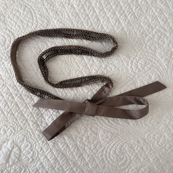 Ann Taylor LOFT Beaded Chain Embellished Ribbon Belt - Picture 1 of 5
